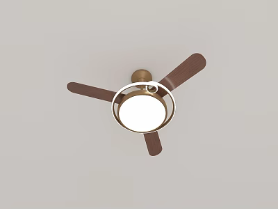 Modern Interior Ceiling Chandelier With Brown Fan Blades And White Round Lampshade Design 3d model