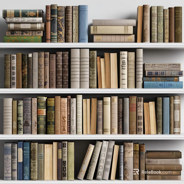 Multi Layered Bookshelf Filled with Various Books of Different Sizes and Colors 3d model 