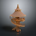 Bamboo Tower Structure With Spiral Staircase Multi Level Platforms Conical Roof And Decorative Lanterns