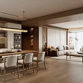 Modern Warm Open Living And Dining Room With Natural Wood Texture Cozy Home Interior Design