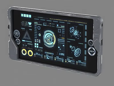 Futuristic Tablet With Advanced Tech Interface Complex Diagrams And Metal Frame 3d model