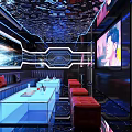 Hi Tech KTV Interior With Neon Lights And Bar Counter 3d model