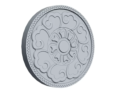 Circular Ceiling Lamp Plate With Symmetrical Floral Pattern And Decorative Edge Details 3d model