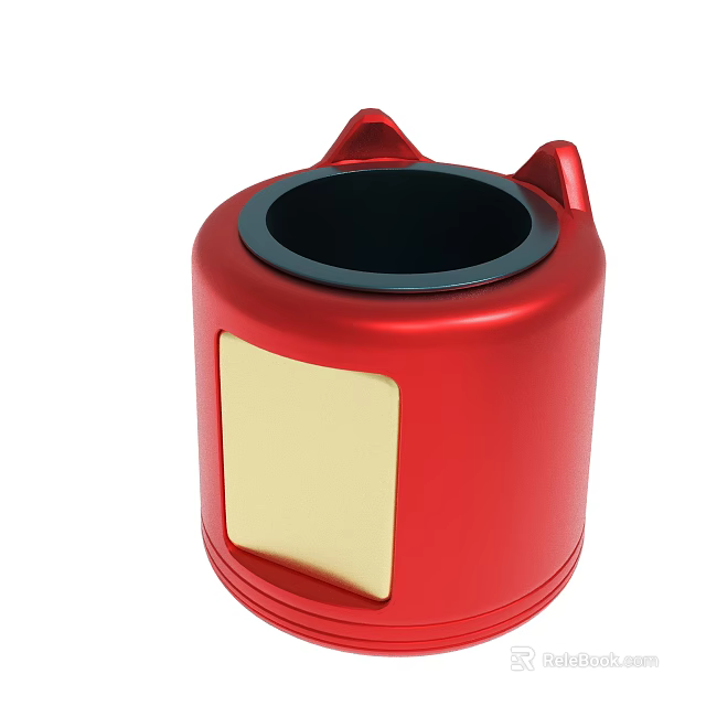 Red Cat Ear Design Storage Container With Black Opening And Yellow Panel 3d model 