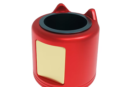 Red Cat Ear Design Storage Container With Black Opening And Yellow Panel 3d model