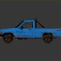 Blue Single Cab Pickup Truck With Tow Hook And Muddy Wheels