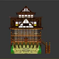 Exquisite Traditional Asian Architecture With Multi Tiered Roof Wooden Structure Green Base And Red Staircase