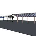 Outdoor Canopy Structure Covering Parking Area with Support Columns 3d model