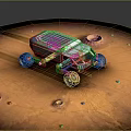 Mars Rover With Solar Panels Moving On Mars Sandy Surface With Craters 3d model