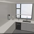 Modern Kitchen With Sleek White Countertop Dishwasher Coffee Maker And Potted Plant By Window