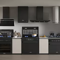 Modern Kitchen Interior With Black Appliances Range Hood Oven And Cabinets 3d model