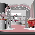 Pink Themed Interior Display Area With Castle Models And Transparent Globe Case 3d model