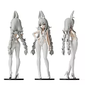 Anime Figure With Long Gray Hair Twin Braids Rabbit Ears White Bodysuit Multiple Angles View