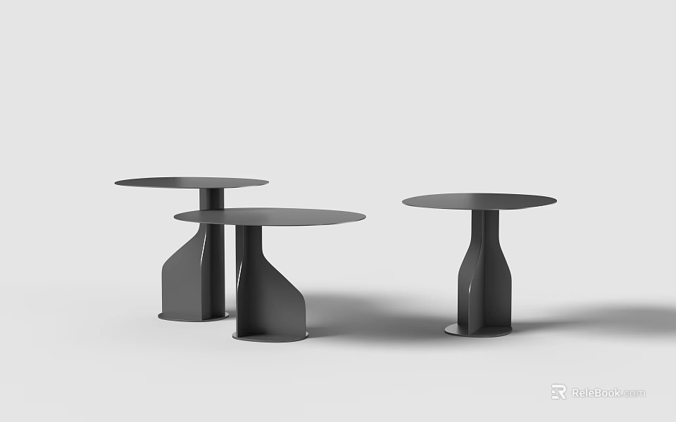 Modern Black Side Tables Featuring Round Tabletop and Unique Base Design 3d model