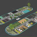 Road Infrastructure Design With Colored Parking Spaces Traffic Lanes And Surrounding Trees