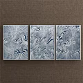 Blue And White Abstract Paintings With Wave Patterns Fan Shaped Elements Triptych Hanging On Wall 3d model