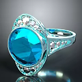 Silver Ring With Large Blue Gemstone And Surrounding Small Diamonds