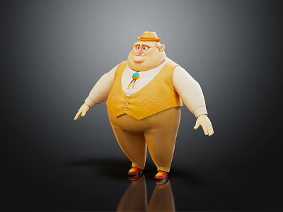 Chubby 3D Cartoon Character With Hat Green Pendant Yellow Vest Brown Pants Red Shoes 3d model