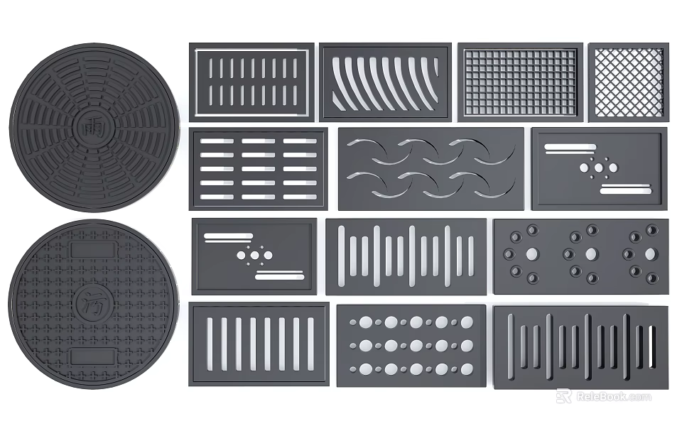 Road Infrastructure Drainage Covers And Gratings With Various Patterns And Shapes 3d model 