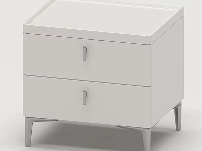Modern White Bedside Table With Two Drawers Metal Handles And Slim Legs 3d model