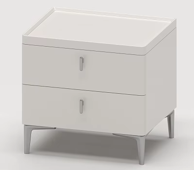 Modern White Bedside Table With Two Drawers Metal Handles And Slim Legs 3d model