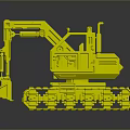 Yellow Construction Excavator Model With Black Tracks And Cab Design 3d model