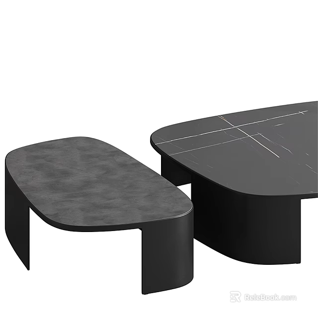Modern Coffee Table Set of Two with Black Textured Surface and Sleek Lines 3d model 