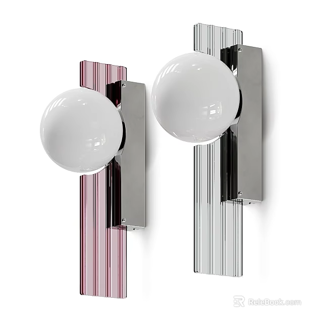 Modern Wall Lamps With White Spherical Shades And Pink Silver Striped Frames 3d model 