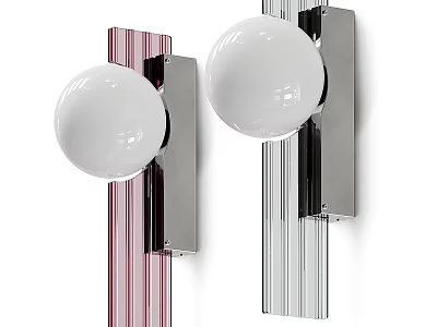 Modern Wall Lamps With White Spherical Shades And Pink Silver Striped Frames 3d model