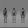 Three Game Movie Robot Characters With Front Side Back Views And Black White Detailed Structure