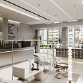 Modern Cafe Interior With Sleek Counter Hot Cold Drinks Menu Wall Shelves And Metal Bench