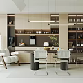 Cream Style Restaurant Dining Table and Chair Combination Sideboard Single Sofa Chandelier 3d model
