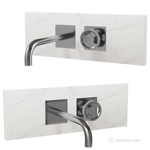 Modern Chrome Wall Mounted Faucet With Marble Wall Background And Contemporary Design 3d model 