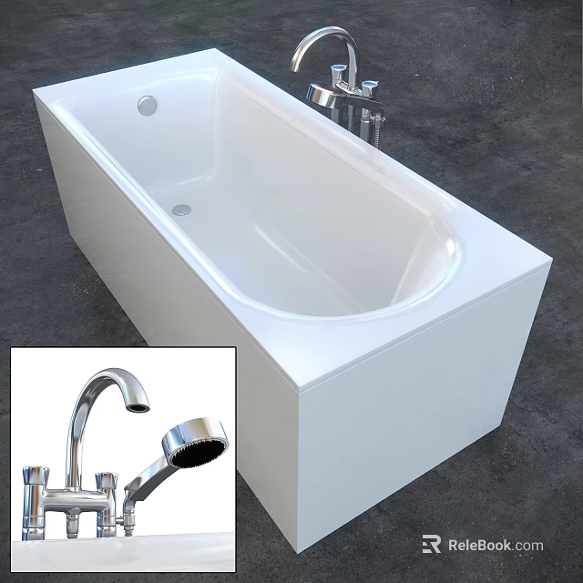 White Freestanding Bathtub with Chrome Faucet and Handheld Shower in Modern Design 3d model 