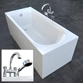 White Freestanding Bathtub with Chrome Faucet and Handheld Shower in Modern Design