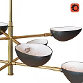 Modern Multi Arm Chandelier With Gold Metal Frame And Black Bowl Shades