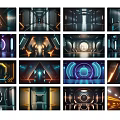 Futuristic Sci-Fi Wall Design Featuring Illuminated Geometric Shapes Neon Lights And Structural Elements 3d model