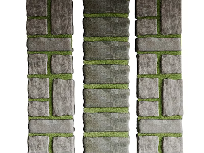 Garden Stepping Stones Path With Green Moss Between Natural Stone Slabs 3d model