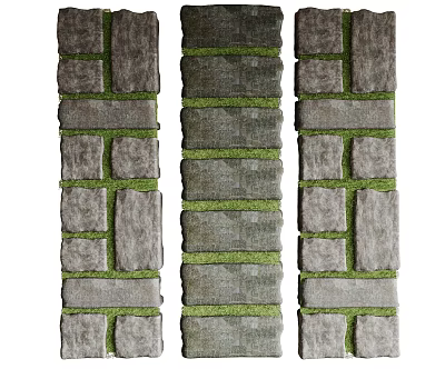 Garden Stepping Stones Path With Green Moss Between Natural Stone Slabs 3d model