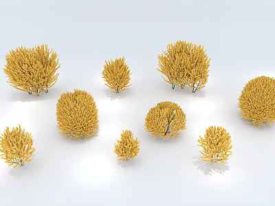 Yellow Bushes In Various Sizes And Shapes For Garden Landscaping Design 3d model