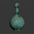 Artistic Turquoise Speckled Sculpture with Vase Shaped Body and Small Handle