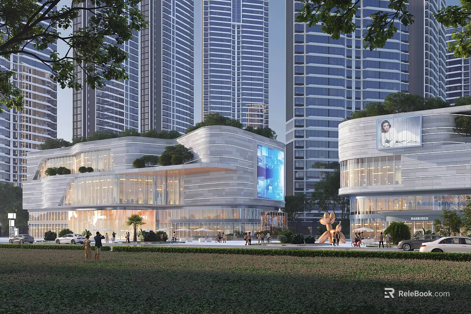 Modern High rise Residential Building Exterior With Glass Facade And Green Surroundings 3d model 