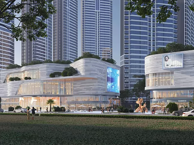 Modern High rise Residential Building Exterior With Glass Facade And Green Surroundings 3d model