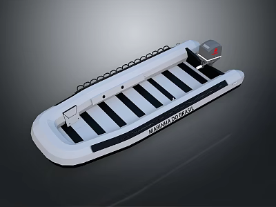 White And Black Inflatable Watercraft With Engine And Striped Deck Design 3d model