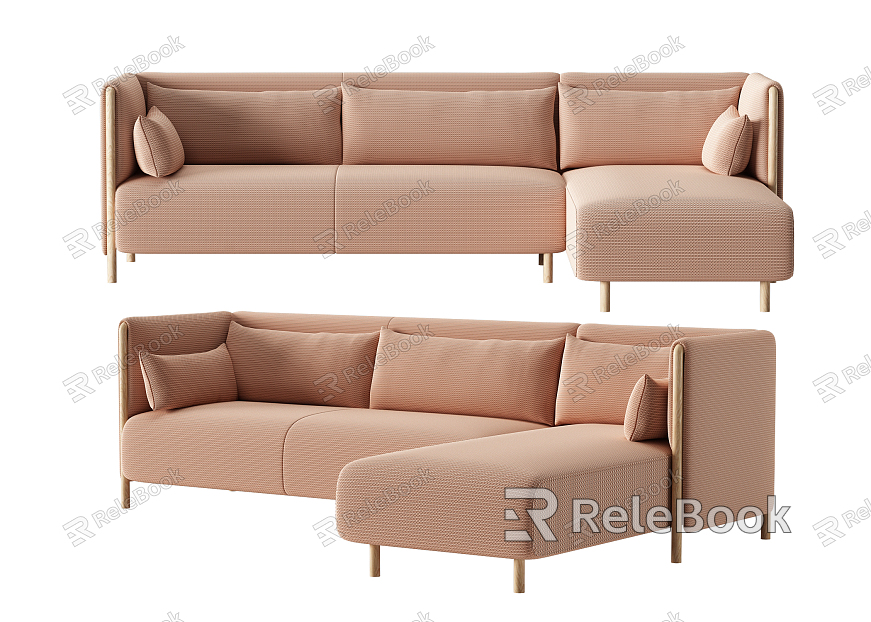 Modern Multiplayer Sofa Simple Pink Fabric Multiplayer Sofa model