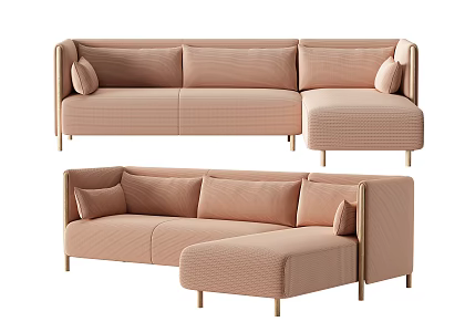 Modern Multiplayer Sofa Simple Pink Fabric Multiplayer Sofa 3d model
