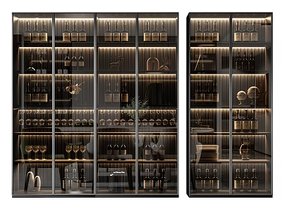 Elegant Wine Cabinet With Glass Doors LED Lighting And Wine Bottle Storage Shelves 3d model