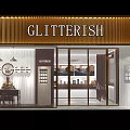 GLITTERISH Furniture Store with Golden Signage Glass Doors and Modern Interior Design