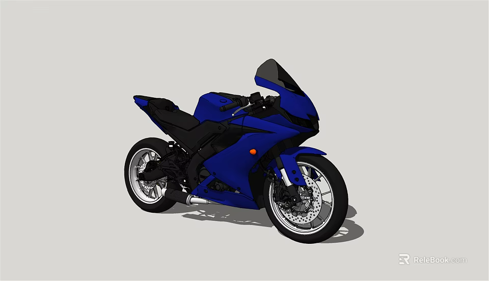 Blue Sport Motorcycle With Streamlined Body Black Seat Windshield And Alloy Wheels 3d model 