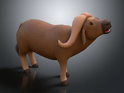 Cartoon Brown Buffalo Character 3D Model With Large Horns And Stylized Design 3d model